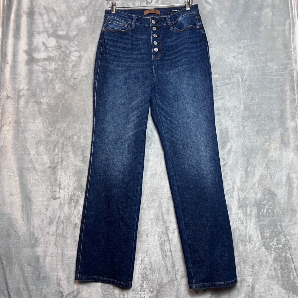 Judy Blue Jeans sz 30  Button Fly Straight Fit  Dark Wash Denim Pants High Rise - Picture 2 of 12